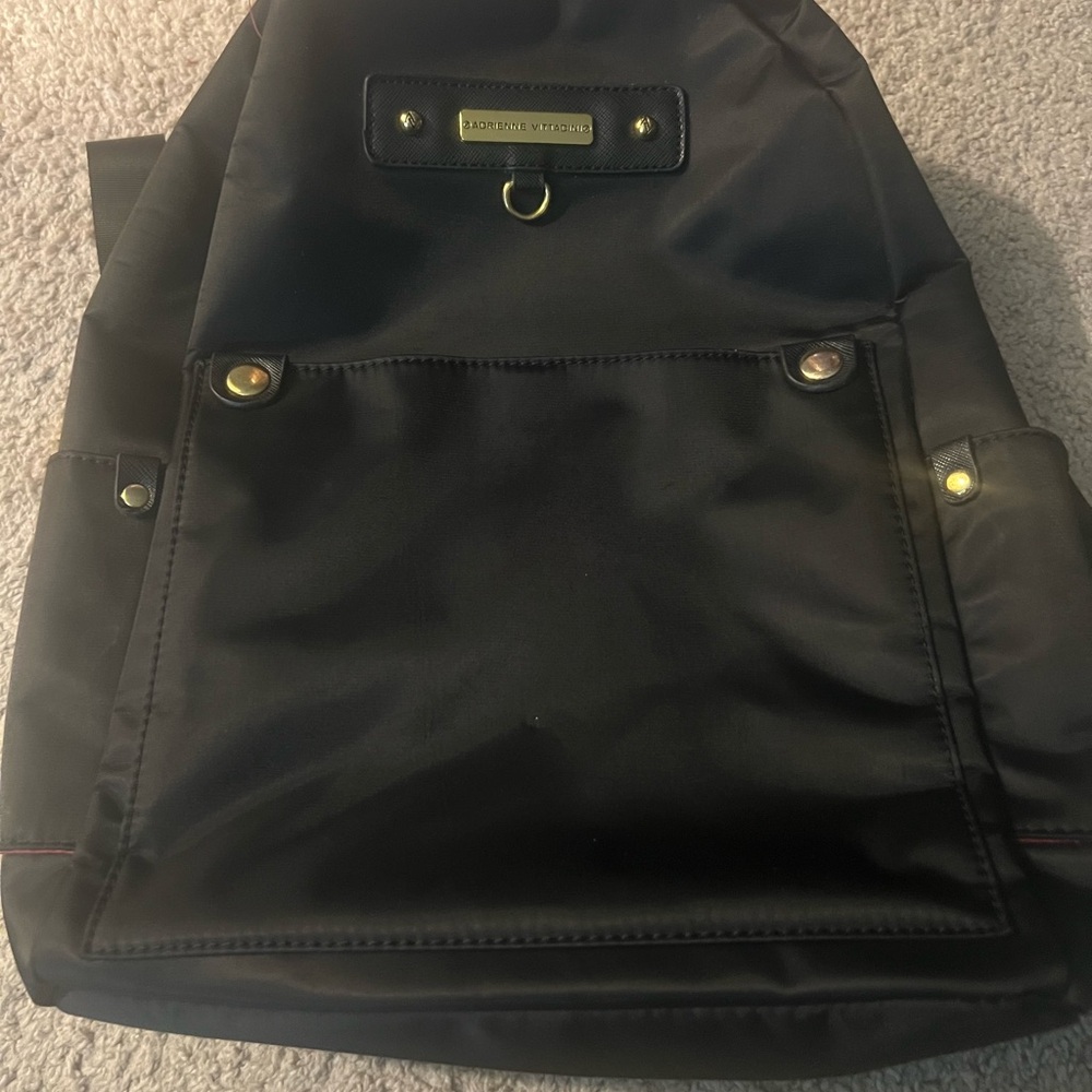 Adrienne Vittadini Black Nylon Backpack Minimalist Travel Commuter Clean Girl